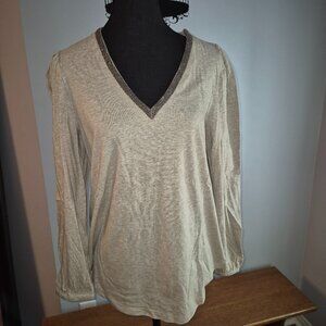NWT V-Neck Ralph Lauren Top with Beaded Neckline (M)